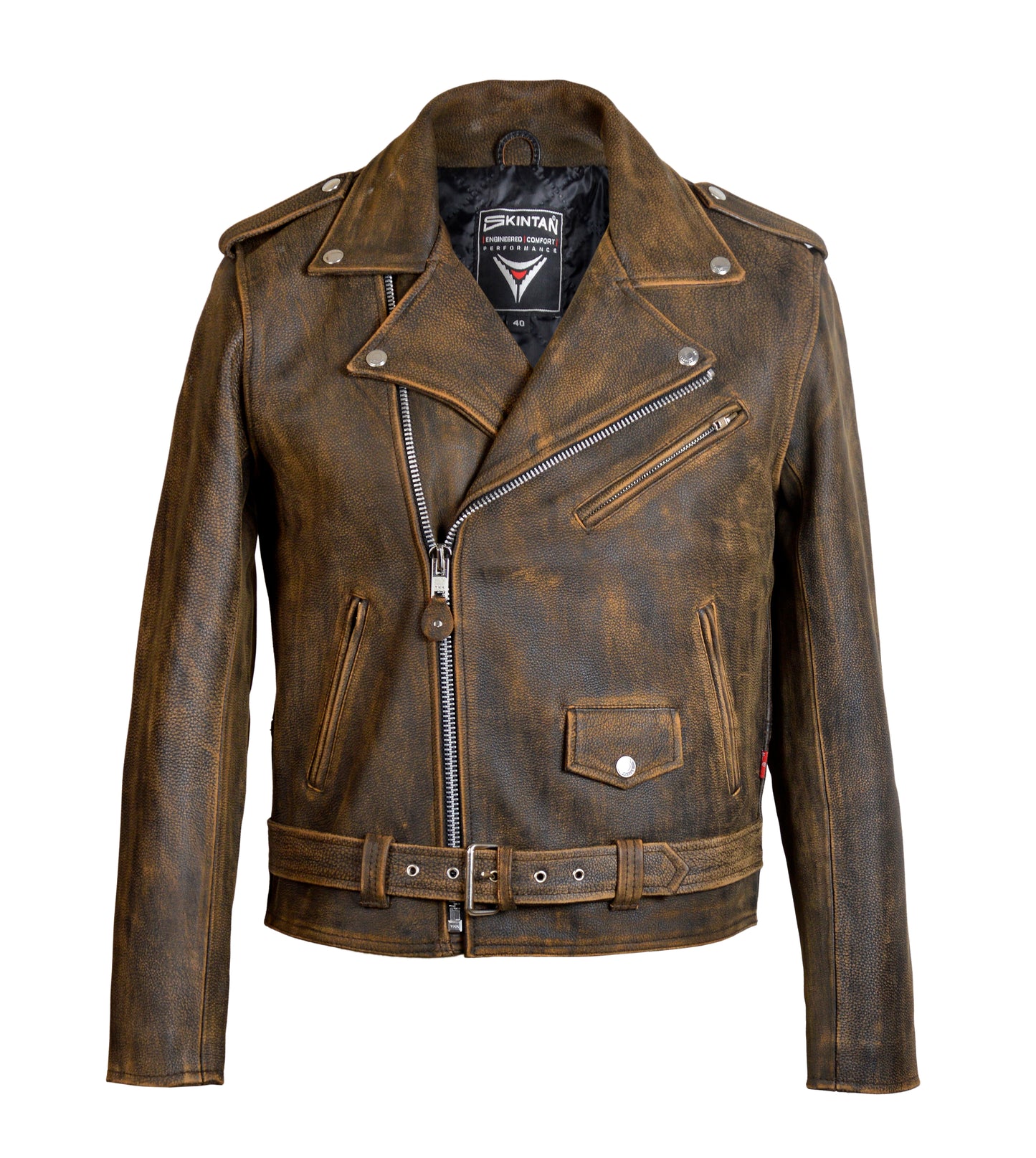 Leather Biker Jacket –  Antique Brown Brando by Skintan