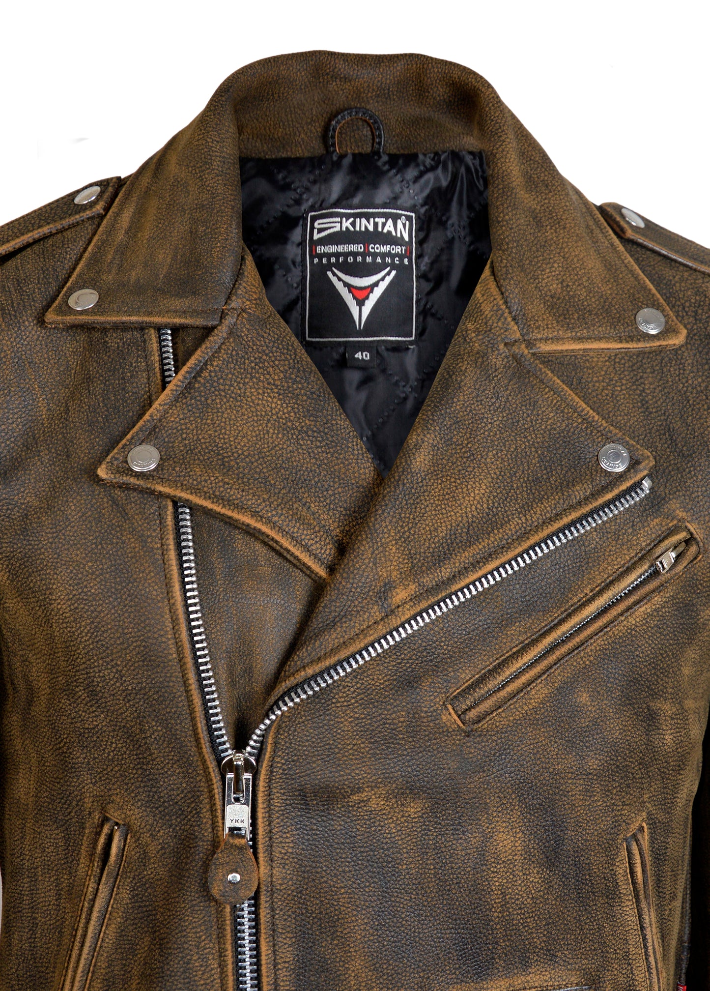 Leather Biker Jacket –  Antique Brown Brando by Skintan