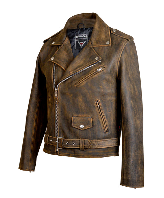 Leather Biker Jacket –  Antique Brown Brando by Skintan
