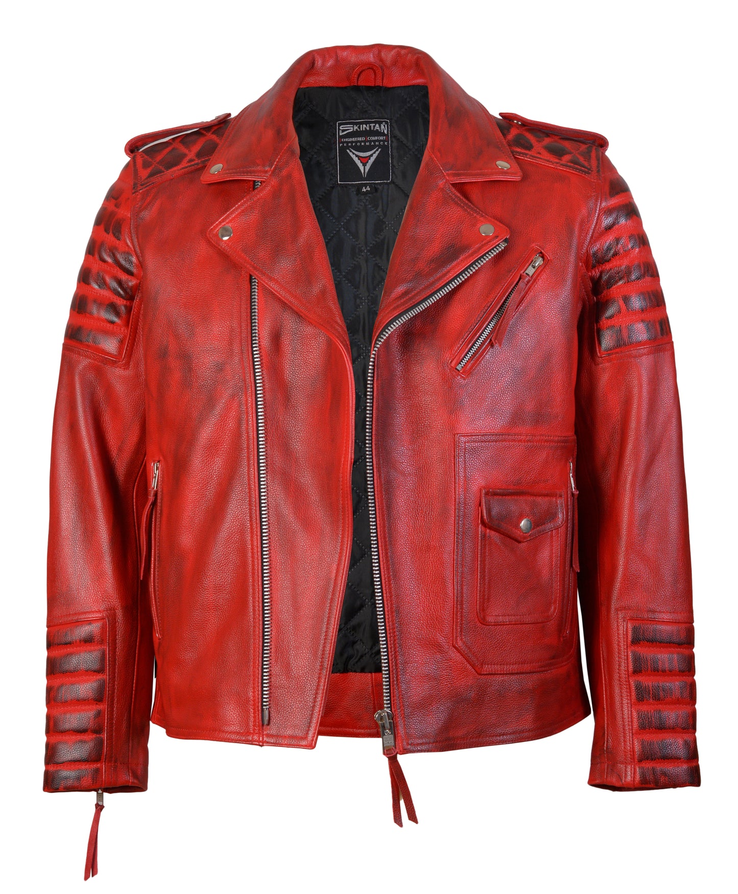 Leather Motorcycle Jacket –  Valdez by Skintan (Red)