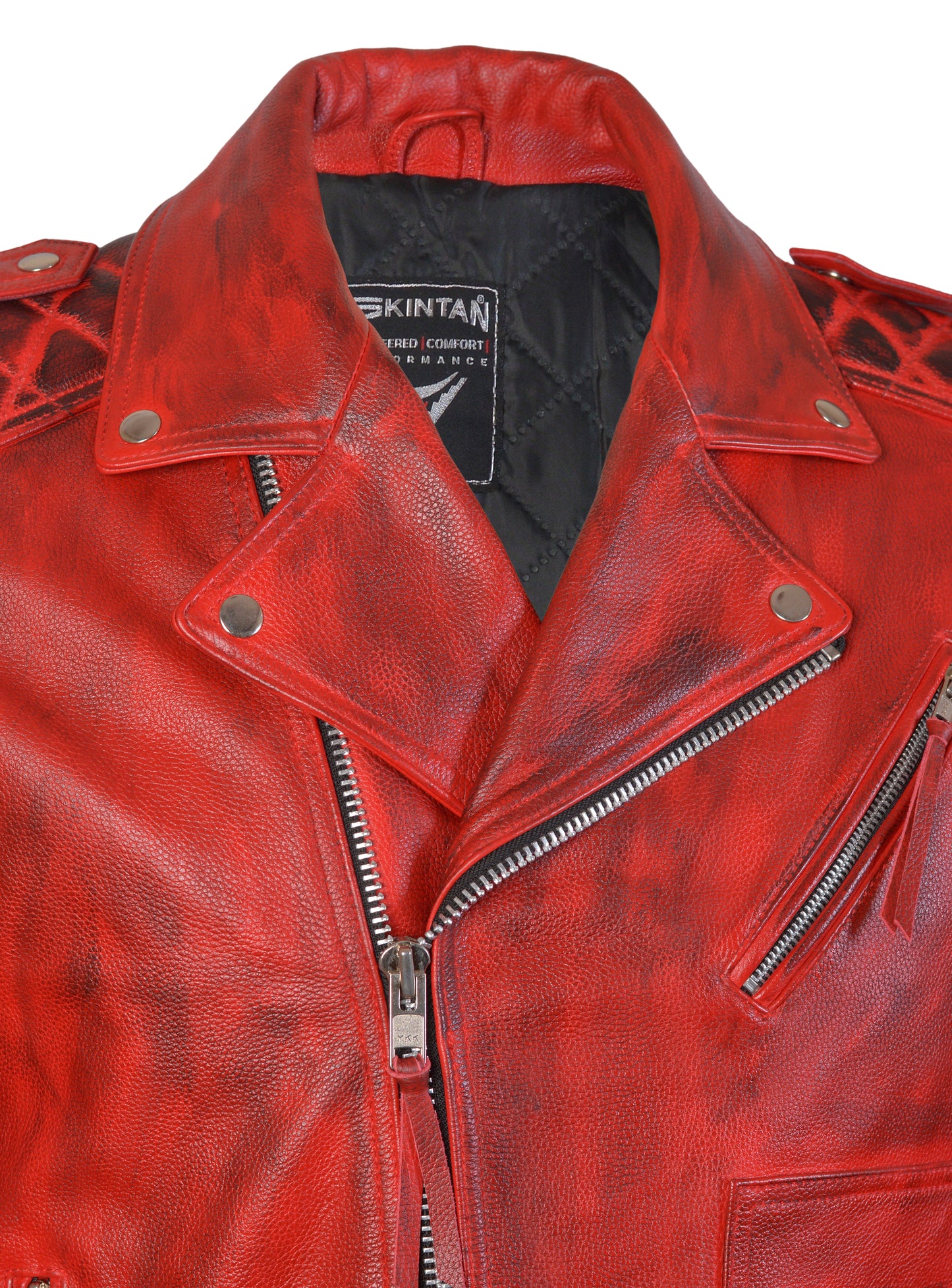 Leather Motorcycle Jacket –  Valdez by Skintan (Red)