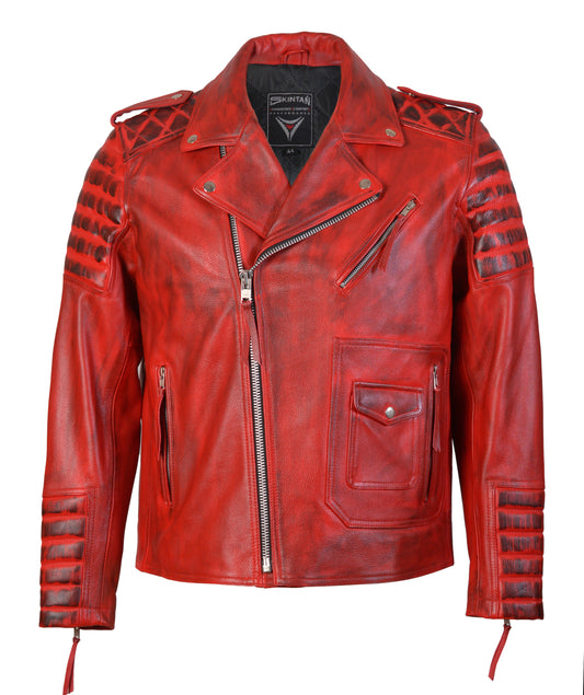 Leather Motorcycle Jacket –  Valdez by Skintan (Red)