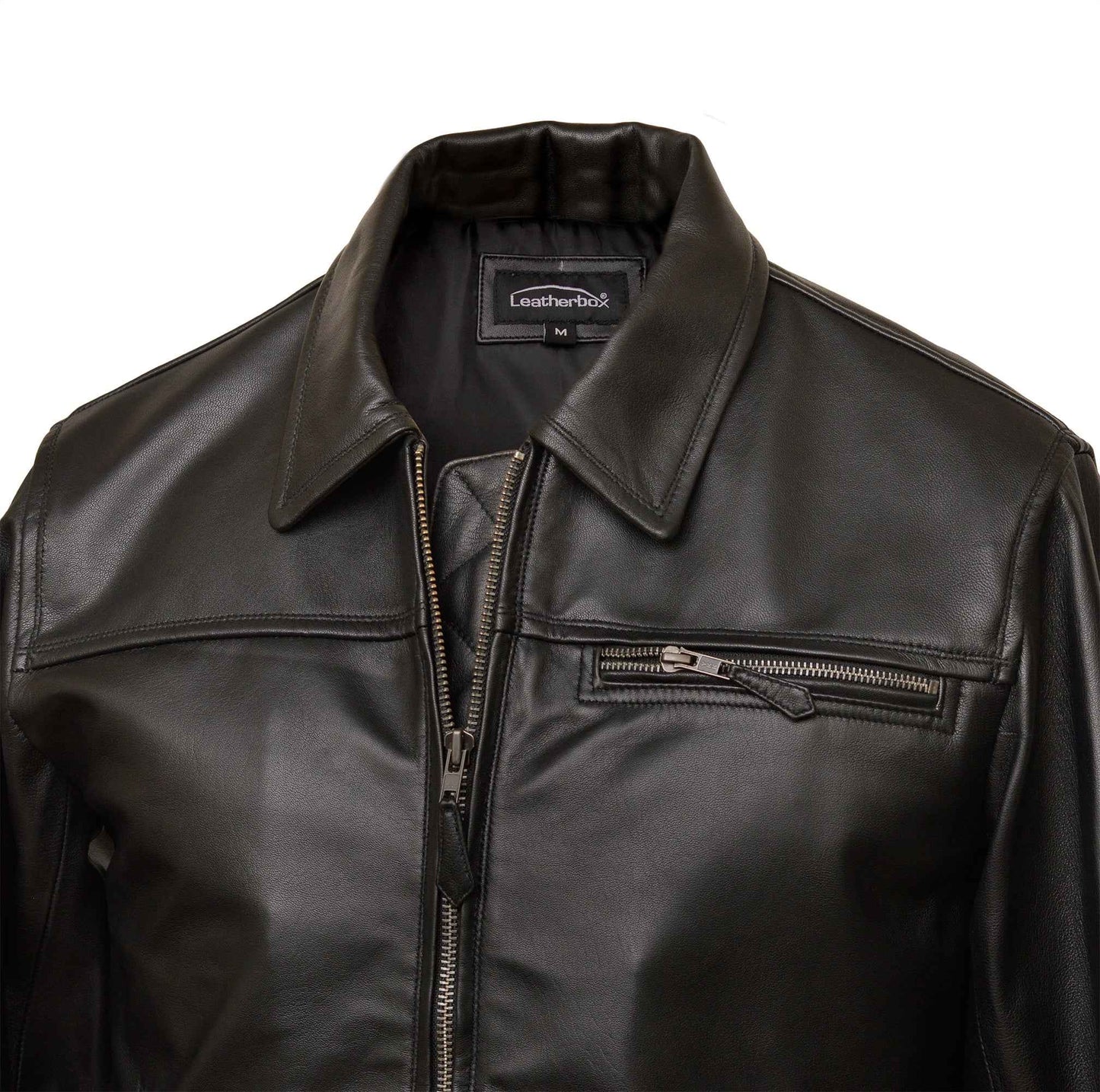 Men's Leather Harrington Jacket in Black Nappa - Haku