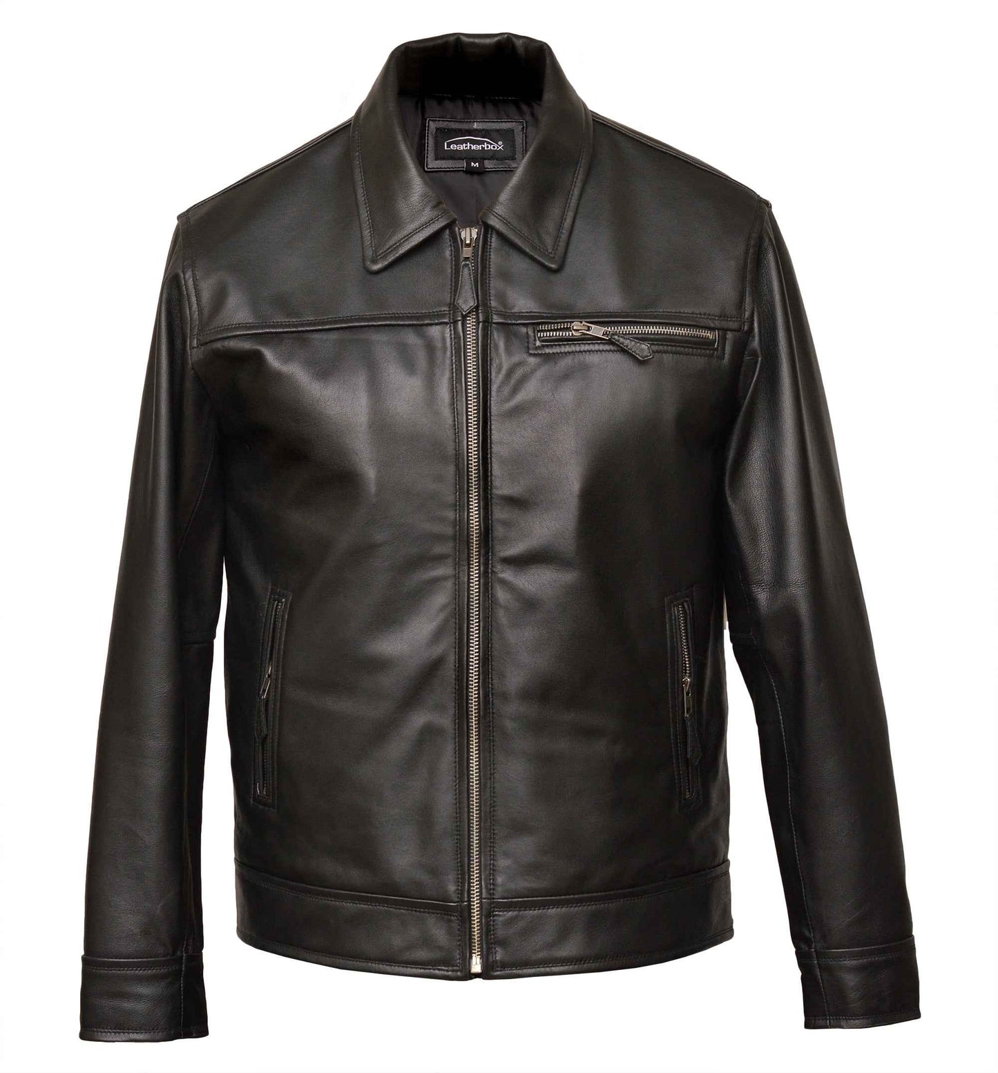 Men's Leather Harrington Jacket in Black Nappa - Haku