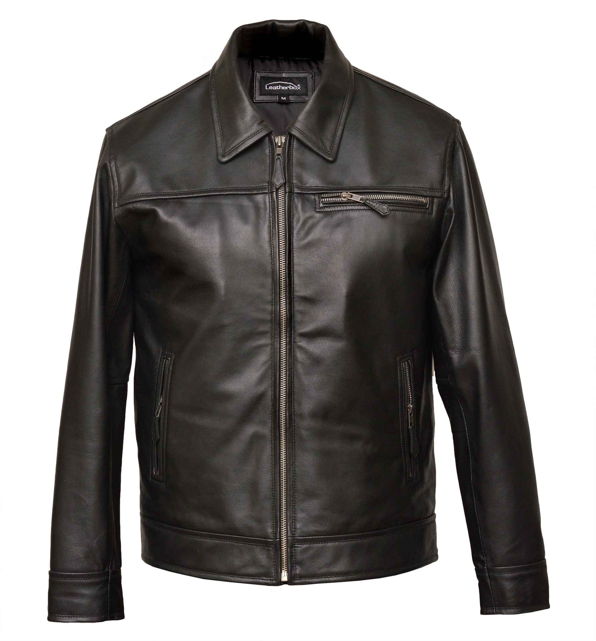 Men's Leather Harrington Jacket in Black Nappa - Haku
