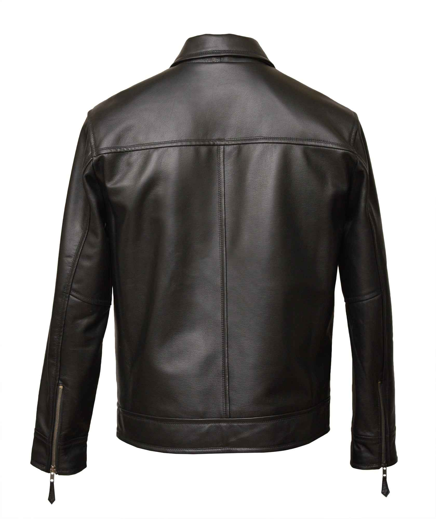 Men's Leather Harrington Jacket in Black Nappa - Haku