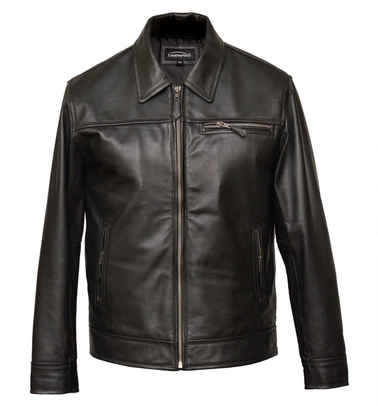 Men's Leather Harrington Jacket in Black Nappa - Haku