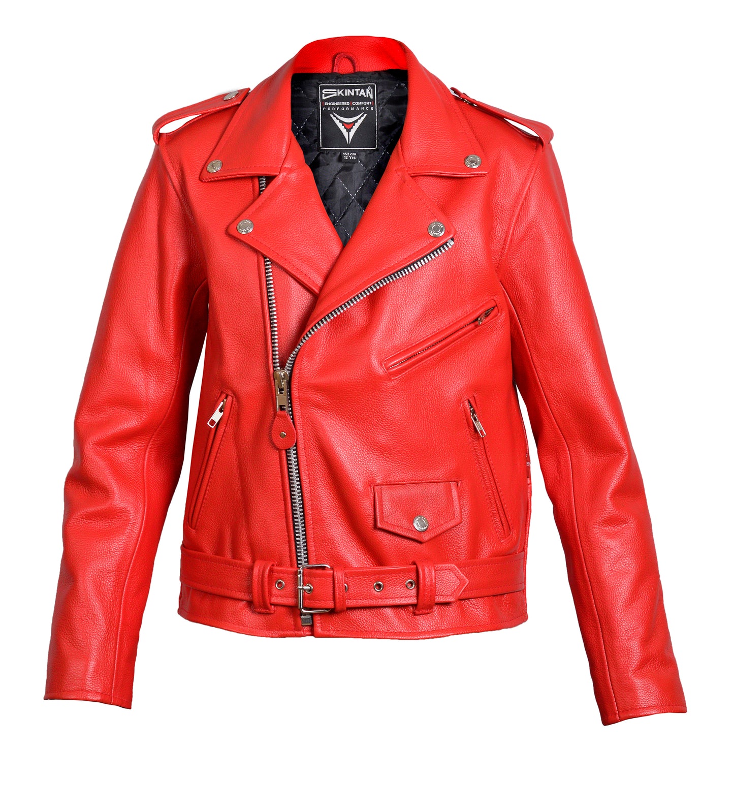 Children’s Real Leather Retro Biker Jacket - Brando in Red