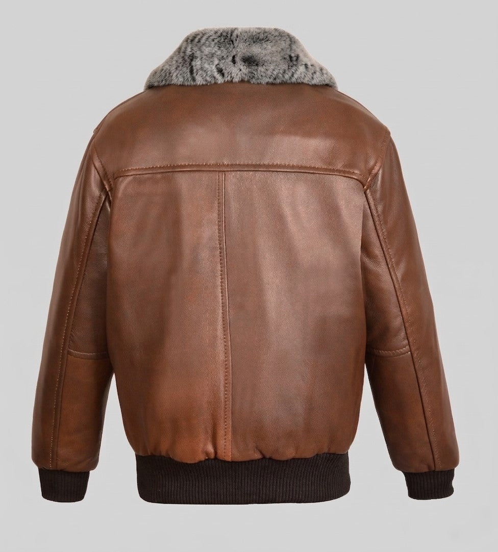 Kids Brown Leather Aviator Jacket - Skyline with Removable Grey Fur Collar by Skintan (Copy)