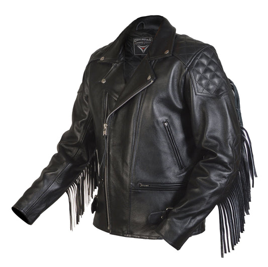 Leather Biker Jacket with Fringes – Diamond Fringed by Skintan