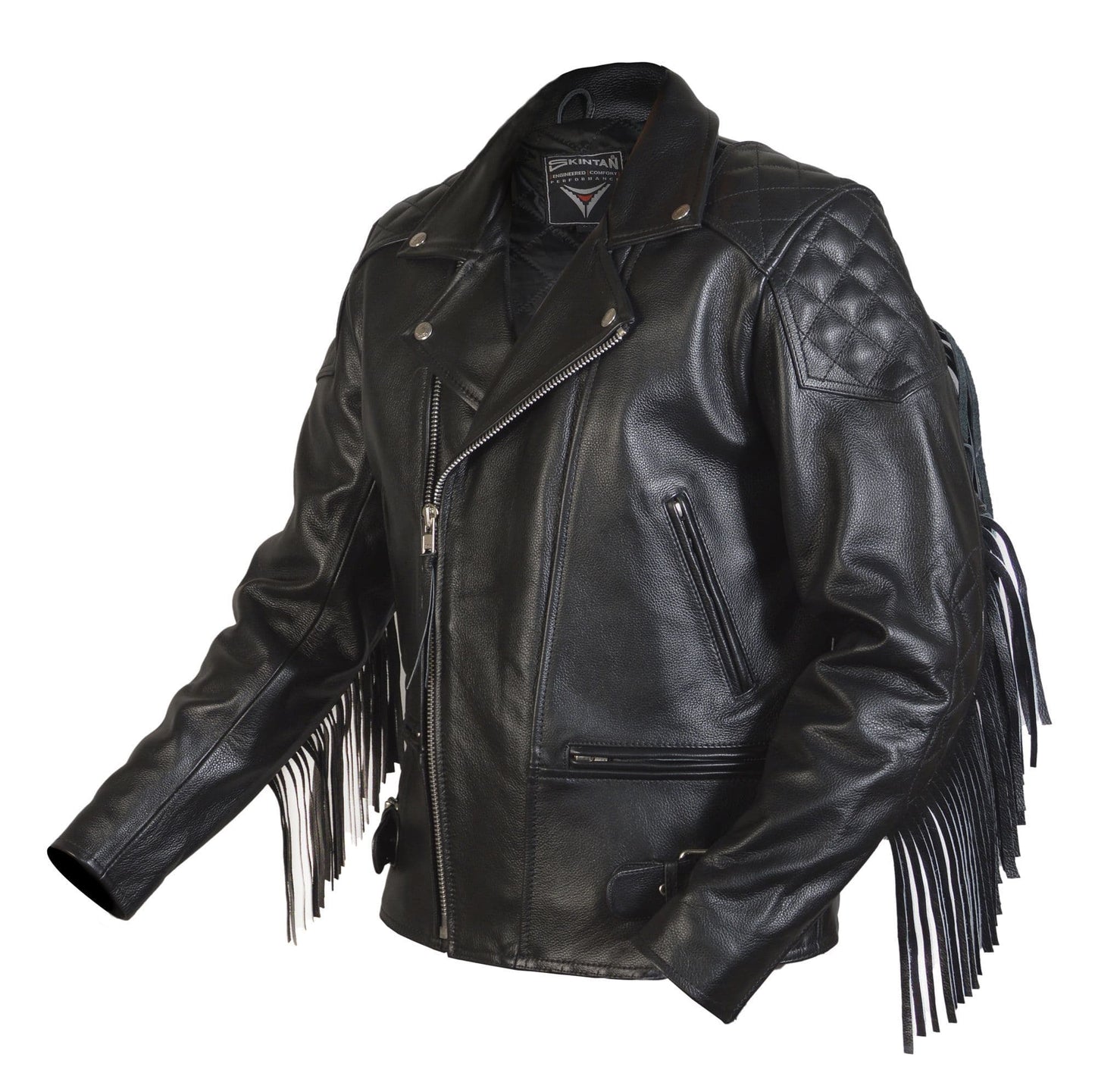 Leather Biker Jacket with Fringes – Diamond Fringed by Skintan