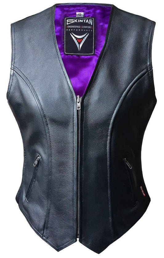 Women's Leather Waistcoat in Black Cowhide - Eve