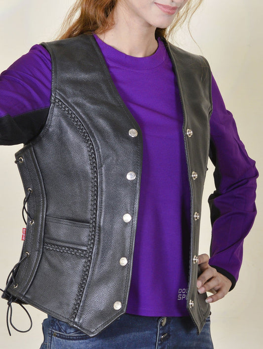Women's Leather Waistcoat in Black Cowhide - Jessie