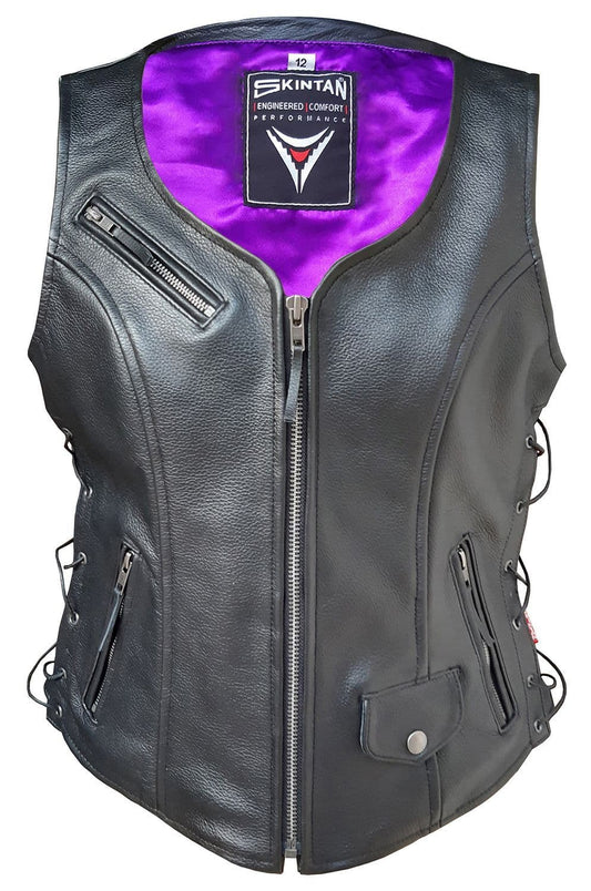 Women's Leather Waistcoat in Black Cowhide - Rebel
