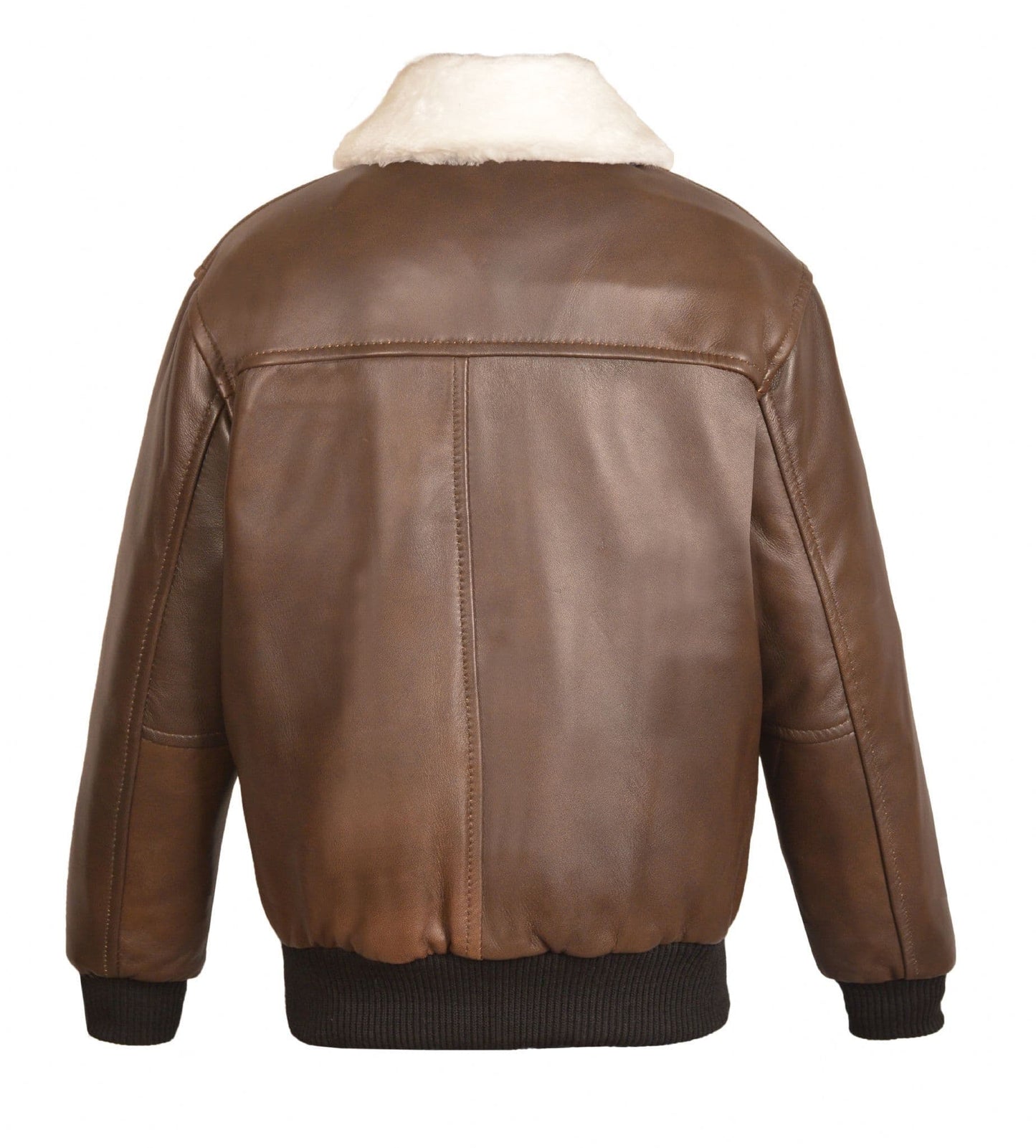 Children’s Real Leather Retro Urban Jacket - Skyline (Brown - White Faux Fur)