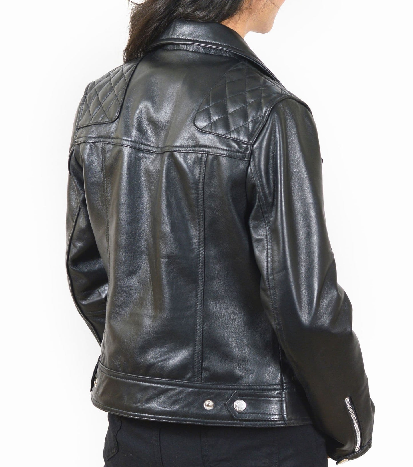 Women's Real Leather Classic Biker Style Jacket in Black - The Velin
