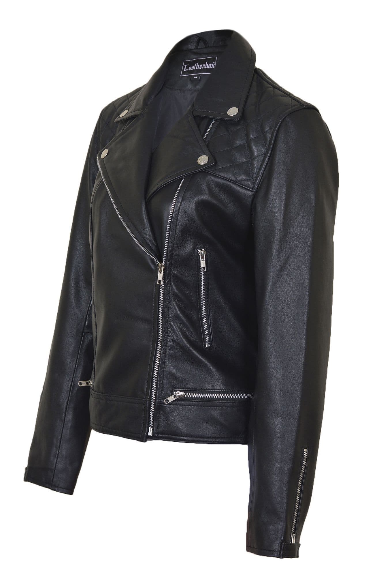 Women's Real Leather Classic Biker Style Jacket in Black - The Velin