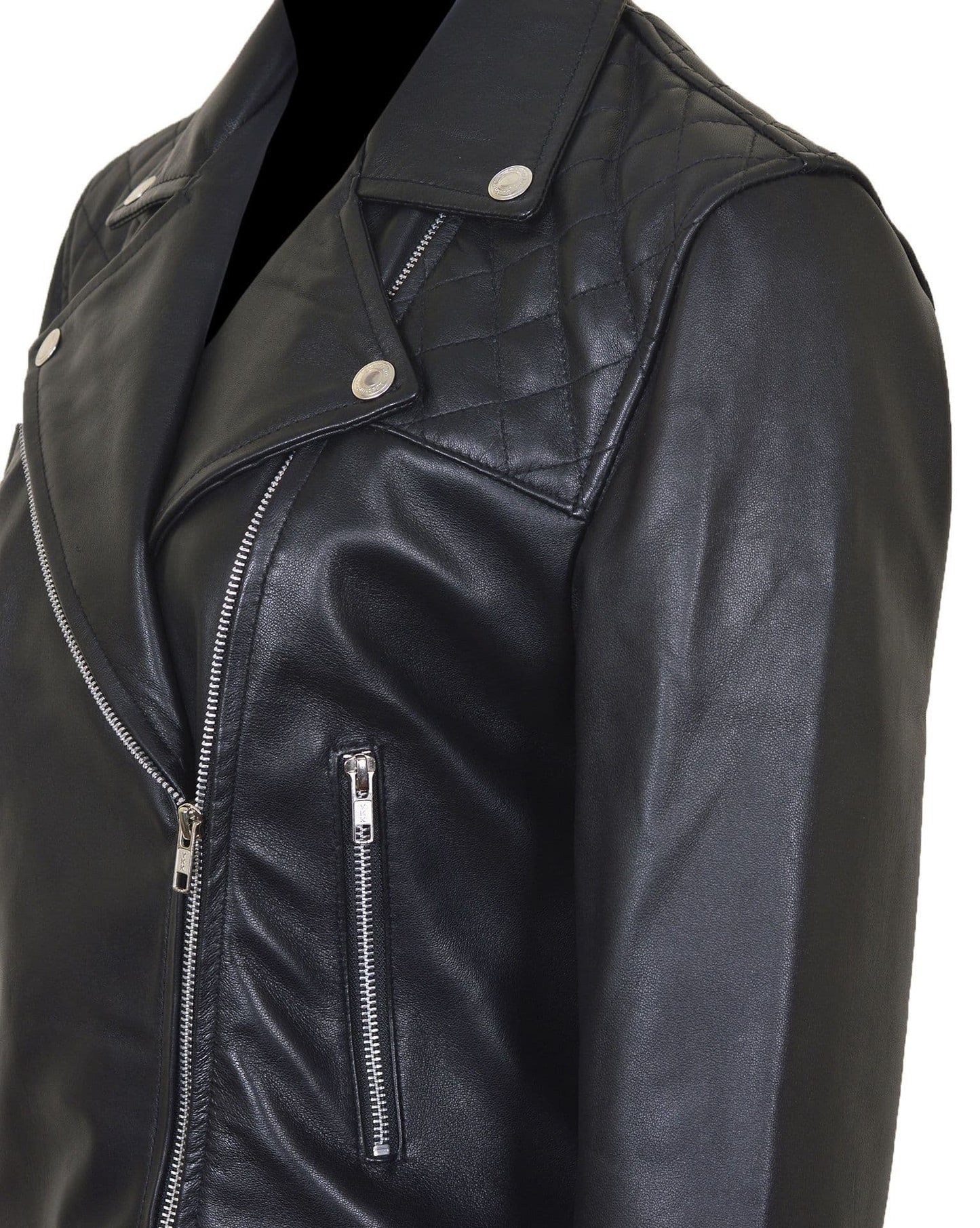 Women's Real Leather Classic Biker Style Jacket in Black - The Velin